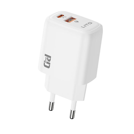 Lito Wireless Charger With USB-A Output Port And USB-C Output Port 20W Power Delivery White (LC28)