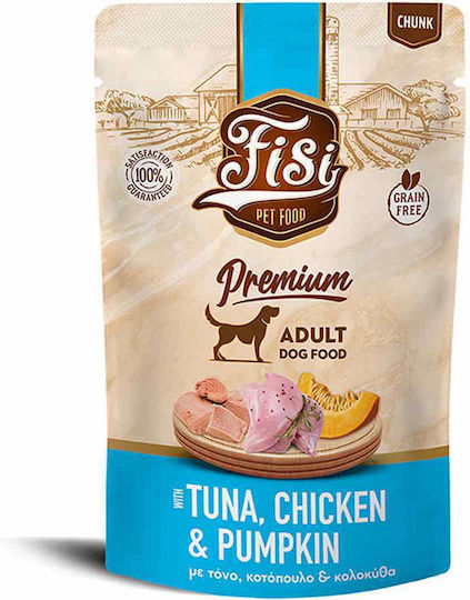 Fisi Dog Adult Grain Free Τόνος Κοτόπουλο & Κολοκύθα 130g Υγρή Τροφή Πρακτικό Φακελάκι Pouch Ειδικά Σχεδιασμένη Τις Καθημερινές Ανάγκες Ενήλικων Σκύλων