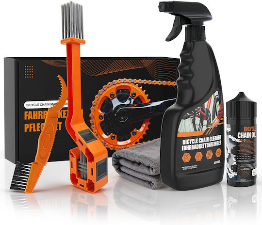 Set Curățare Lanț Bicicletă Degresant 450 Ml Ulei Lanț 120 Ml Perii Curățare Transmisie Lavetă Microfibră Set Întreținere Mtb Bicicletă Șosea Ebike