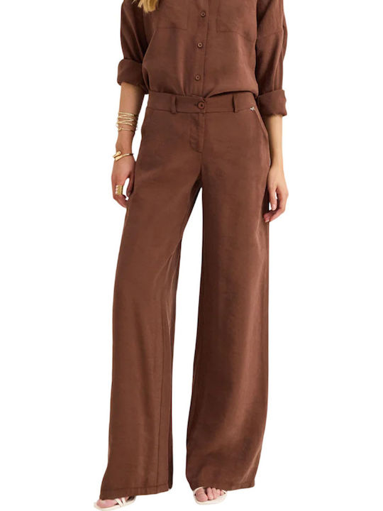 Enzzo Women's Trousers in Loose Fit Brown