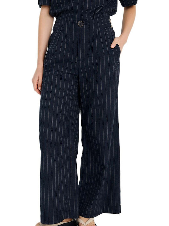 Skatie Women's High Waist Fabric Pantaloons Striped Blue