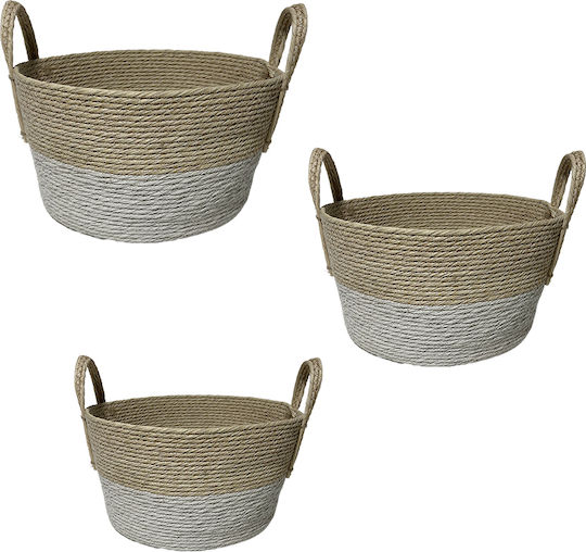 Espiel Basket Synth Rattan Round Set/3 Natural White 35x20 30x17 25x14cm Code Fex205