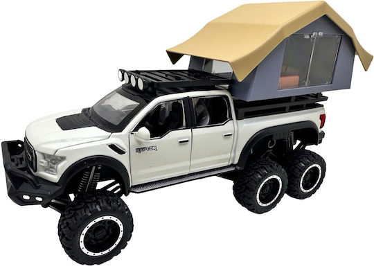 Ford Raptor Alb 6x6 Camper 1:24 Replică Metalică Lumini Sunete Ușă Deschizabilă Compartiment Detasabil