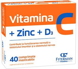 Fiterman Pharma Vitamina C + Zinc + Vitamina D3 Pentru Susținerea Imunității, Pielii și Acțiune Antioxidantă 40 Tablete Masticabile Fiterman Pharma Vitamina C + Zinc + Vitamina D3 Pentru Susținerea Imunității, Pielii și Acțiune Antioxidantă 40 Tablete Masticabile