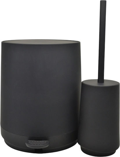 Ankor Set Plastic Perie Toaletă și Coș Baie cu Închidere Lentă 5l Negru