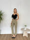Women's High Rise Fabric Trousers in Slim Fit Khaki