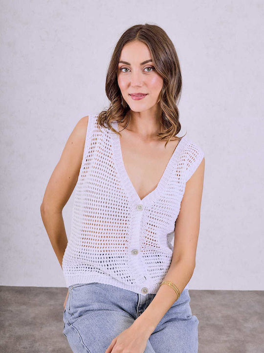 Celestino Women's Knitted Perforated Vest White