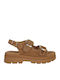Δερμάτινα Γυναικεία Σανδάλια Flatforms Καφέ