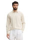 Langärmeliges Leinen-Herrenhemd in Normale Passform Beige