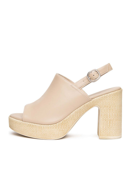 Damen Sandalen Aus Leder Beige