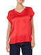 Women's Satin Blouse with V-Neck Red