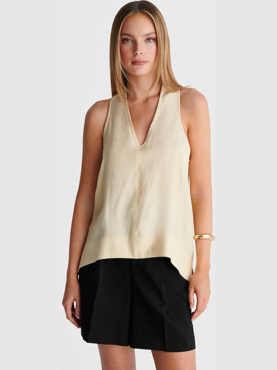 Women's Sleeveless Blouse with V Neckline Yellow