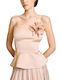 Γυναικεία Μπλούζα Strapless Floral Μπεζ