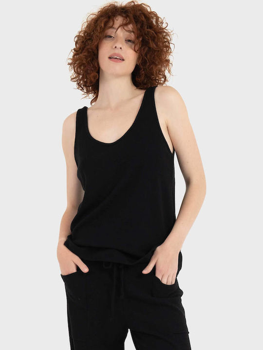 Four Minds Women's Cotton Sleeveless Black Blouse