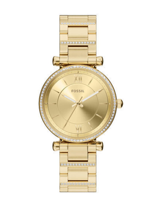 Fossil Carlie Γυναικείο Ρολόι Μπαταρίας με Χρυσό Μεταλλικό Μπρασελέ
