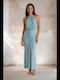 Summer Maxi Dress for Wedding - Christening Open Back Light Blue