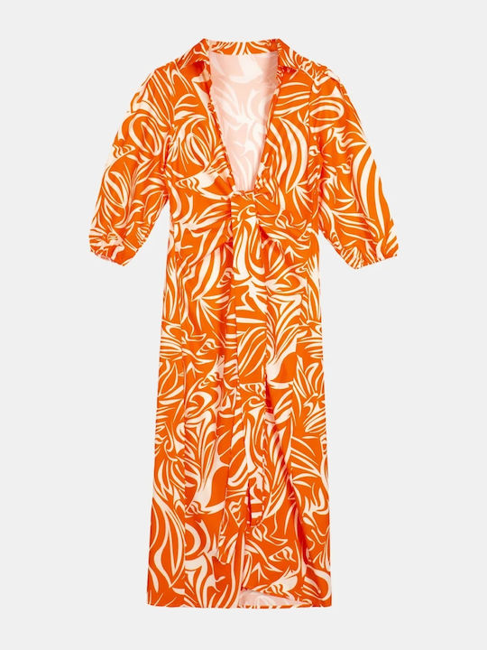 Rochie Midi De Femei Portocalie Cu Deschidere M...