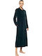 Pink Label Winters Damen Baumwollene Robe Dunkes Grün