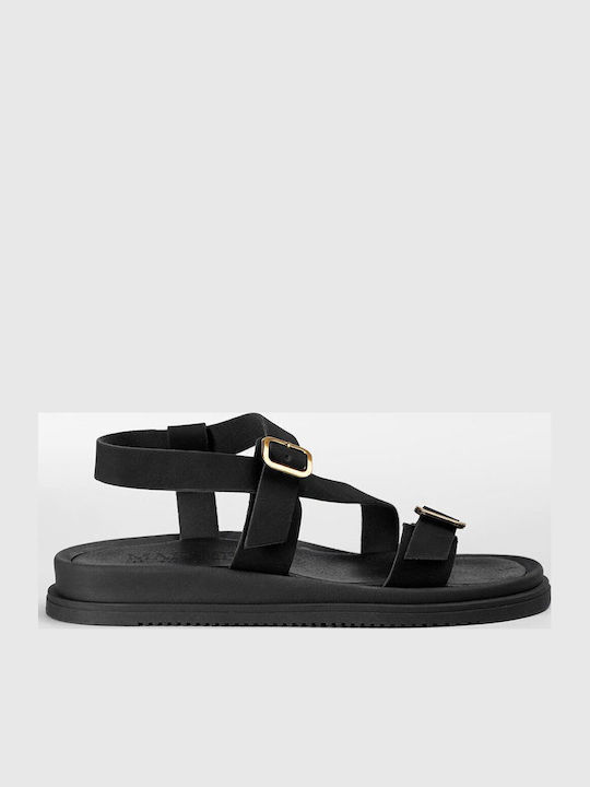 Leather Women's Flat Sandals Black