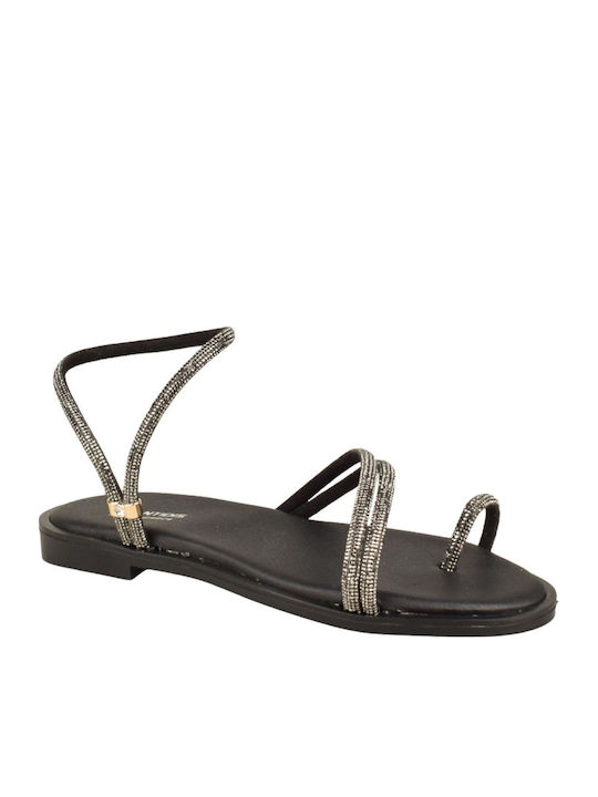 Yfantidis Leather Women's Flat Sandals Black