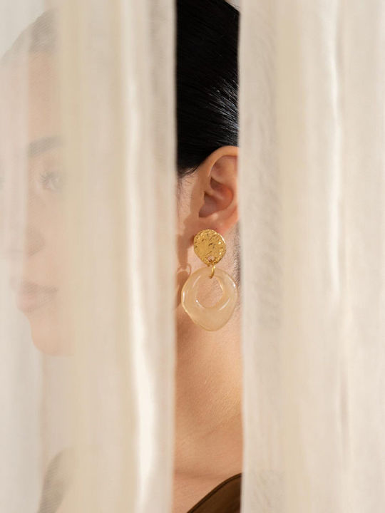 Late Again Dangle Steel Gold Plated Earrings