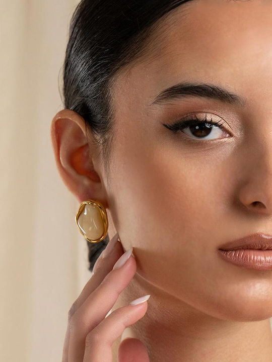 Late Again Gold Plated Steel Stud Earrings with Stones