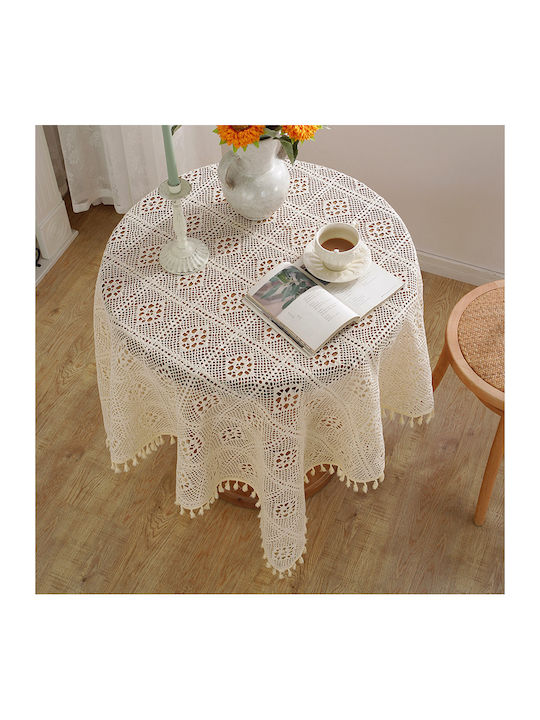 FRIPIA Cotton Tablecloth With White Lace 150x150cm