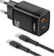 Moxom Charger with USB-A Output Port and USB-C Output Port and USB-C - Lightning Cable 35W Black MX-HC243