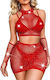 Roza Rz60383z Σέξυ Σετ Δίχτυ Στρας – Γυναικείο Bodystocking 2 Τεμαχίων One Size Κόκκινο