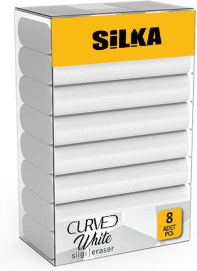 Silka Radiere Pentru Creion 42x8x23mm Fără Pvc Nu Lasă Reziduuri 8 Bucăți Set Silka Curbat Alb Alb