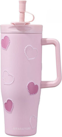Stainless Steel Thermos Glass 1.2lt Stainless Steel with Straw
