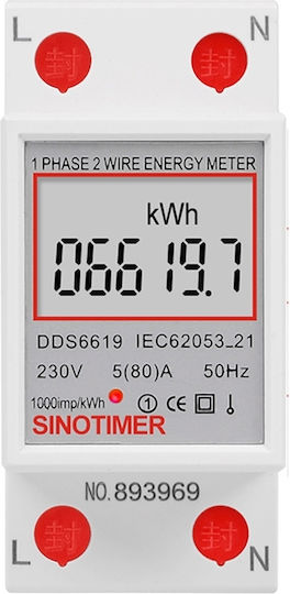 Contor Monofazat de Energie Electrică Sinotimer 230v Ac 50hz 5 80 A Afișaj Digital Led Dds6619-007