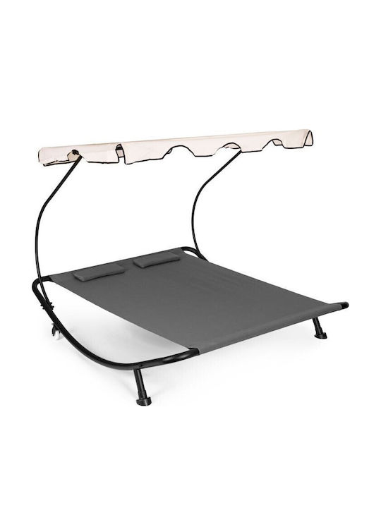 Șezlong Dublu Metalic cu Parasolar și Roți Bej 167x58cm