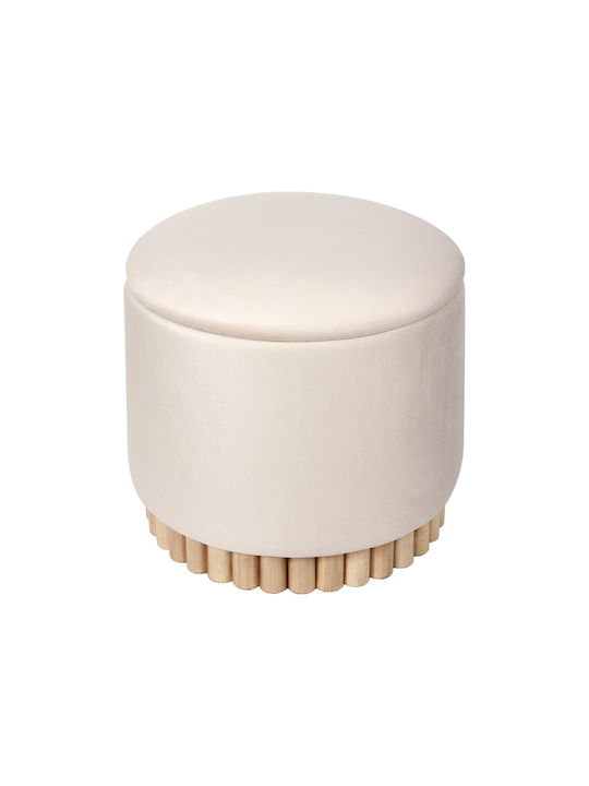 Stool for Living Room with Storage Space Upholstered with Velvet Terina Cream 46x46x42cm