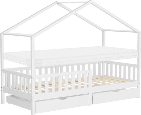 Kinderbett Einzeln Weiß für Matratze 90x200cm
