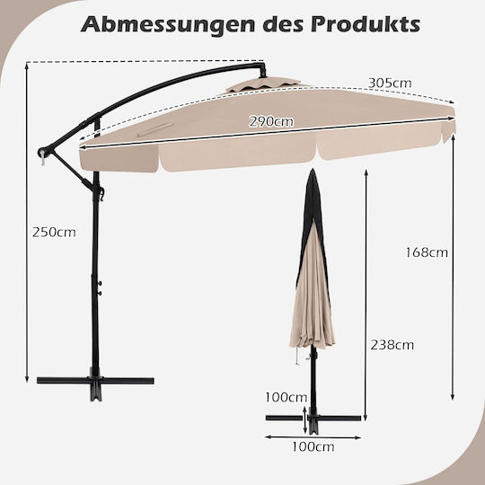Hängender Metall-Garten- und Terrassen-Sonnenschirm Beige