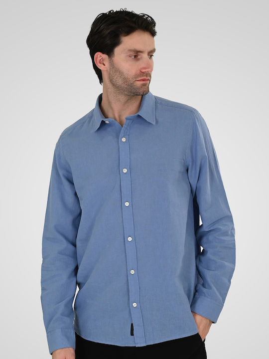 Double Long Sleeve Linen Shirt Ciel