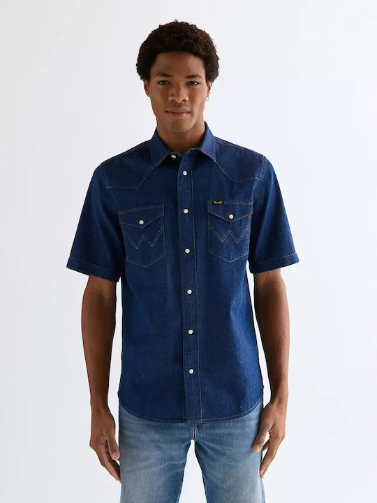 Short Sleeve Denim Shirt Dark Blue