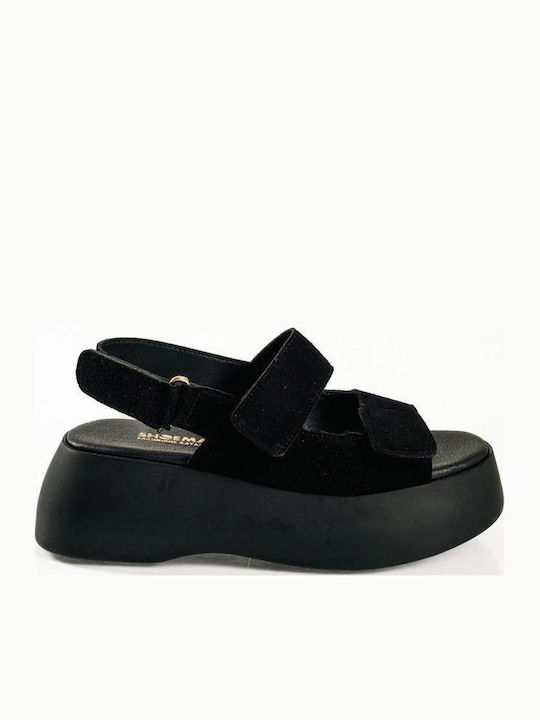 Leather Women's Flat Sandals Flatforms Black