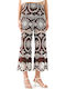 Women's High Rise Fabric Capri Trousers in Straight Leg Floral Brown-White
