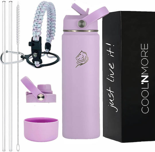 Cool'NMore Μπουκάλι Θερμός Ανοξείδωτο BPA Free 500ml Lavender με Καλαμάκι, Λαβή, Επιστόμιο και Θηλιά