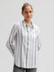 Long Sleeve Women's Linen Shirt White Striped