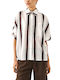 Short Sleeve Women's Shirt Brown-Beige Striped