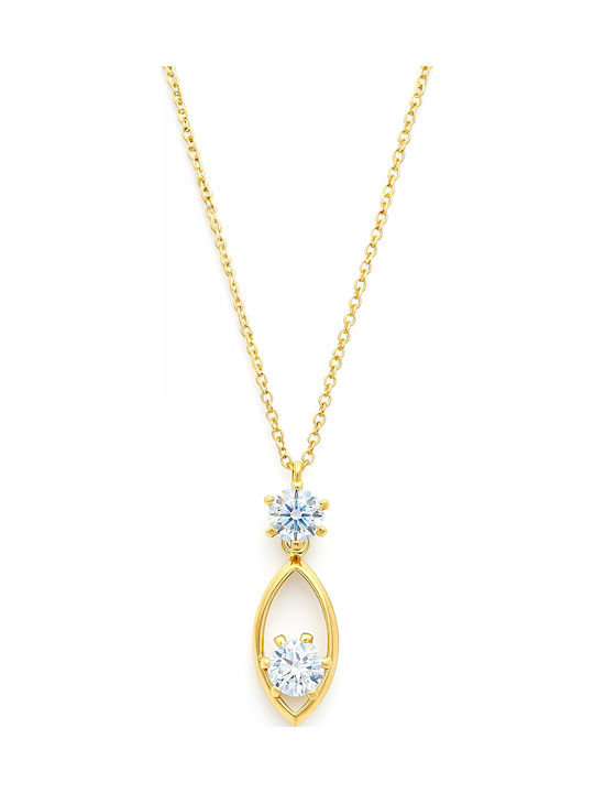 Daskalakis Necklace With Tear Design In 9 K Gold With Diamond & Black Zircon