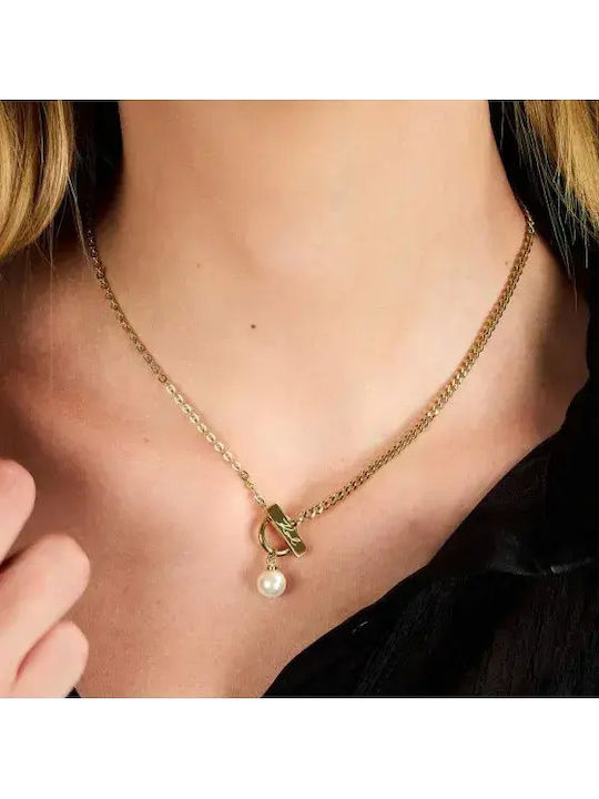 Karl Lagerfeld Necklace Name from Gold Plated Steel with Pearls