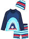 Queen Mother Stripes Shark Детски Костюм За Баня Комплект Син Stripes Shark
