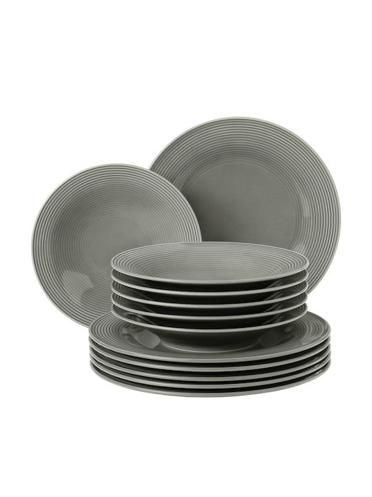 Tragar Shallow Porcelain Gray Plate 6 Pieces