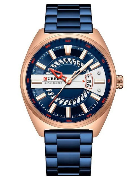 Curren Ανδρικό Ρολόι 44mm Μπαταρίας με Μπλε Μεταλλικό Μπρασελέ