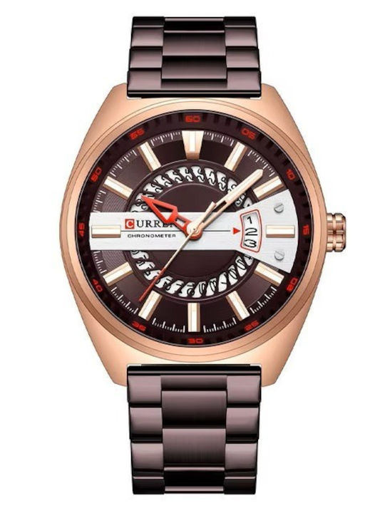 Curren Ανδρικό Ρολόι 44mm Μπαταρίας με Καφέ Μετ...