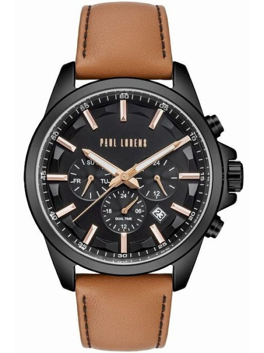 Paul Lorens Ανδρικό Ρολόι 44mm Μπαταρίας με Μαύ...